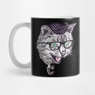 Black and White cat with a silver C chain Mug